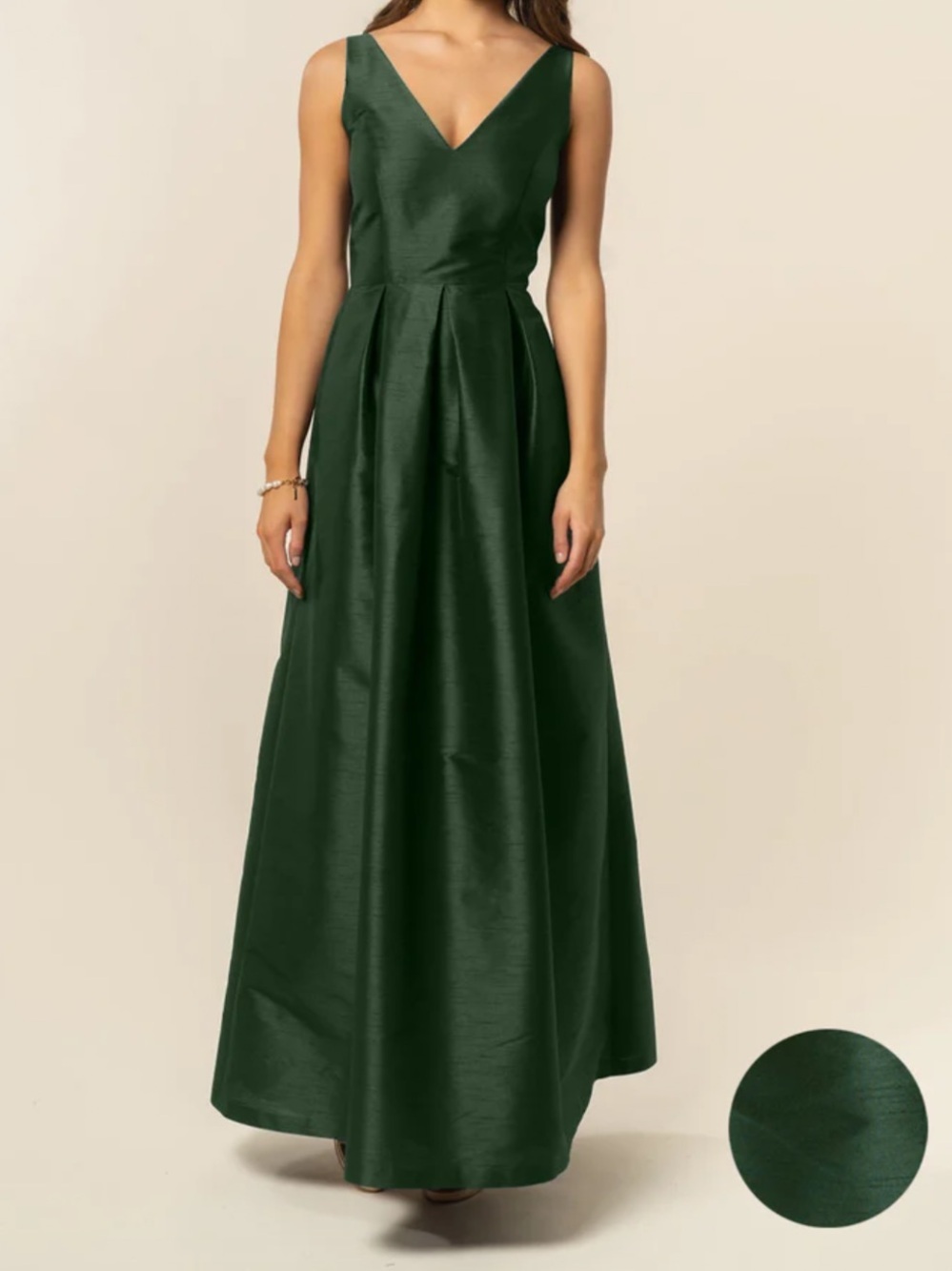 Lula Kate Charleston V-Neck Harper Floor Length Dress in Forest Shantung